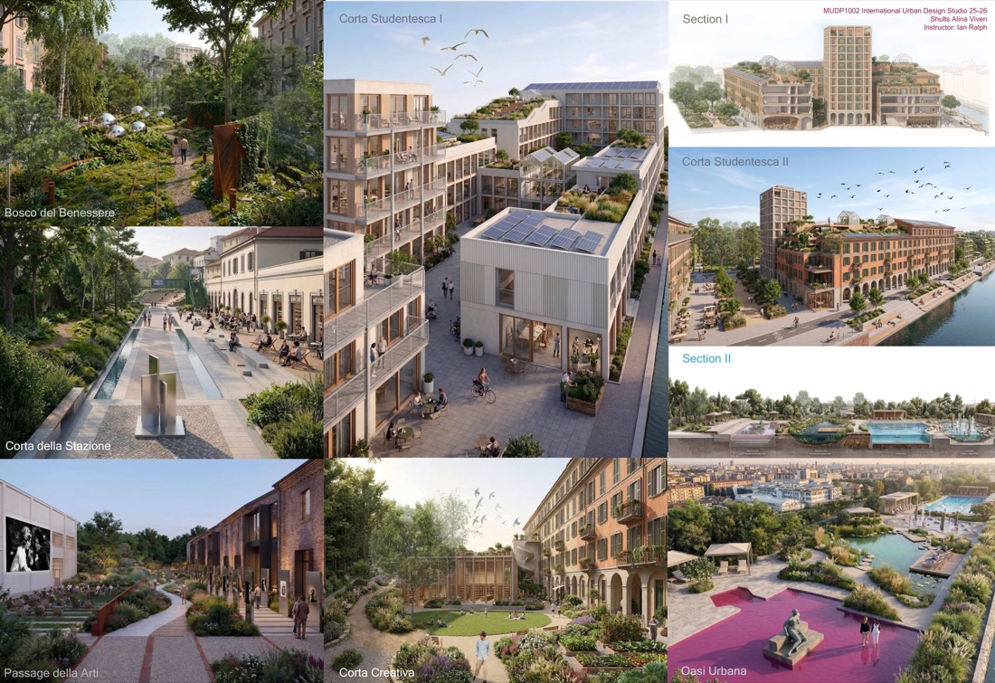 Nuova Porta Genova board — perspective renders and sections